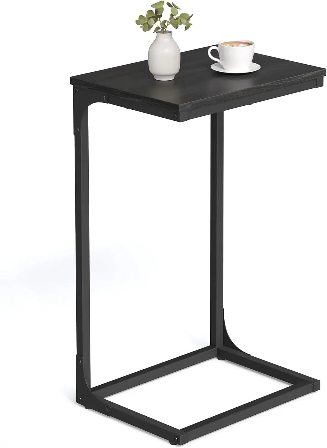 

C-Shaped End Table, Side Table for Sofa, Couch Table with Metal Frame, Small TV Tray Table for Living Room, Bedroom, Ebonized