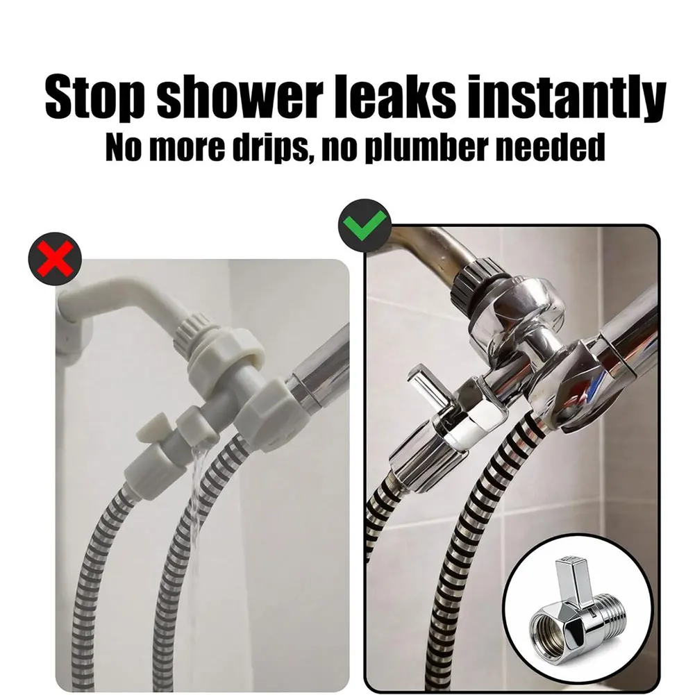 Chrome Solid Brass Flow Control Shut-Off Valve for Shower Head Water Saving Device with G1/2 Male and Female Fittings