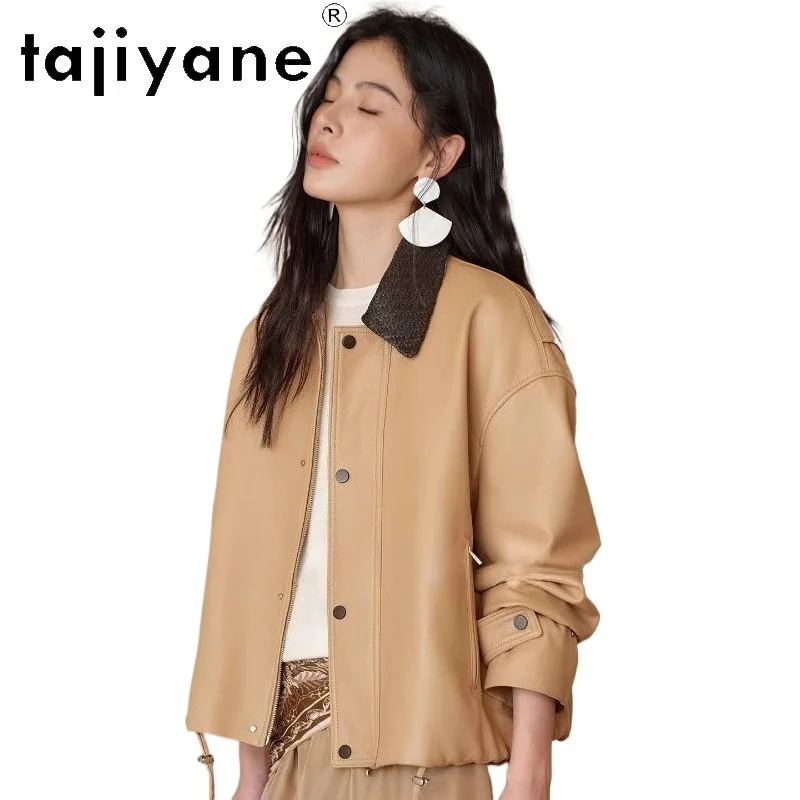TAJIYANE 100% Sheepskin Leather Jackets Women Stylish Woven Collar Coat Short Real Leather Jacket 2026 Autumn Woman Clothes шуба