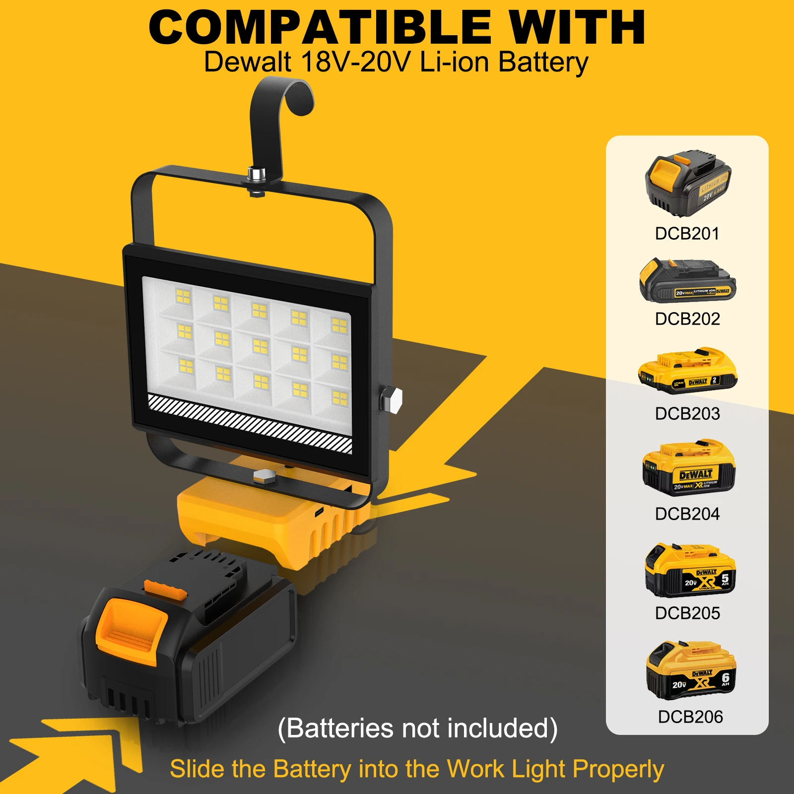 Portable 60W LED Work Light With Hook Handheld Emergency Tool Camping Light 6000LM 60LED Rechargeable LED Flood Light for DeWalt