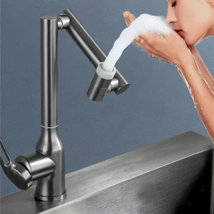 

Кран для холодной и горячей воды, смеситель для ванной комнаты из нержавеющей стали, универсальный вращающийся 2-режимный смеситель для раковины с распылителем, монтируемый на палубе