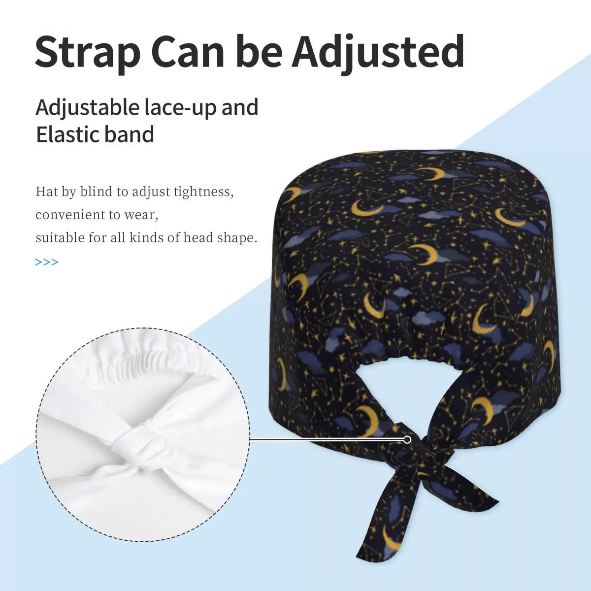 Night Sky Golden Celestial Stars Zodiac Constellations Scrub Hat Doctor Working Surgical Cap Adjustable Nursing Caps for Dentist