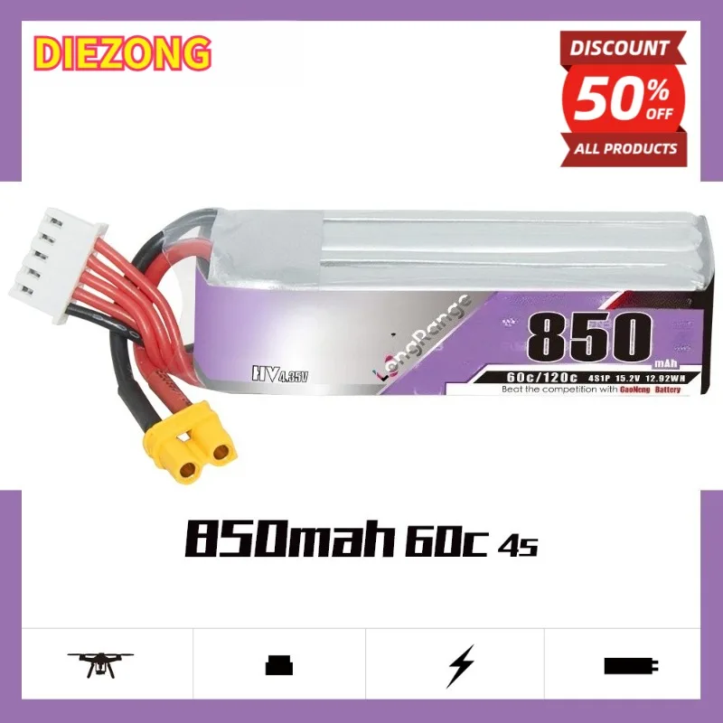 In Stock GAONENG GN B 850mAh 4S 15.2V 60C HV LiPo Battery For FPV Drone Model Aircraft