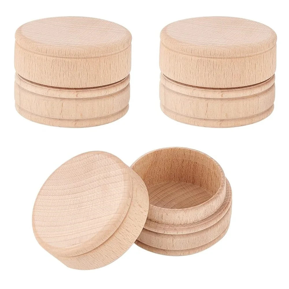 

100Pcs Mini Round Wooden Box 5X3.5CM Small Ring Jewelry Earring Trinket Box for Proposal Wedding Ring Baby Teeth Storage Box