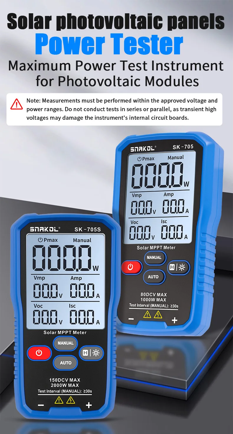 SNAKOL SK-705 Solarmodul-Tester MPPT-Tester 1000W PV-Modul MAX Leistungsmesser, Leerlaufspannung Kurzschlussstrom-Test – Detail 1