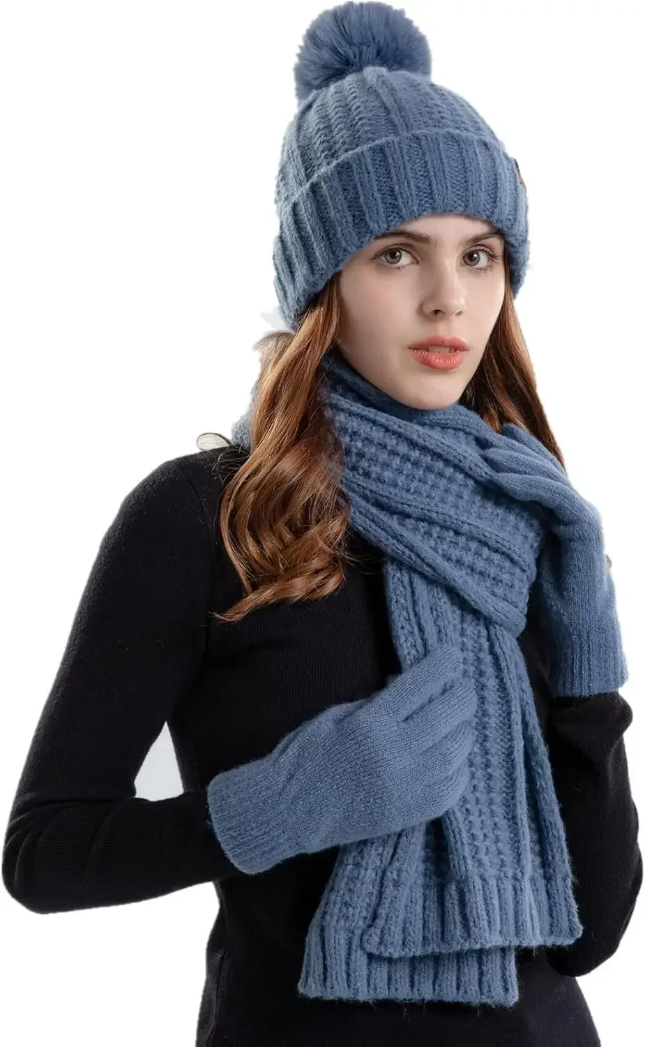 3 في 1 قبعة شتوية قبعة وشاح وقفازات مجموعة دافئة متماسكة قبعة سميكة صوف مبطن للنساء rekawice motocyklowe