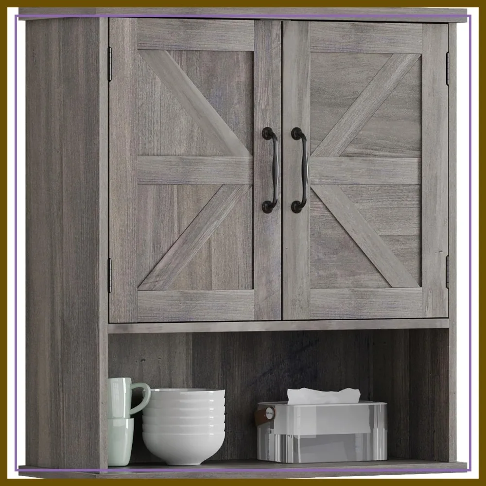 

Wall Mounted Bathroom Cabinet, Washed Grey, Small Medicine Cabinet with Adjustable Shelf for Living Room, Laundry Room