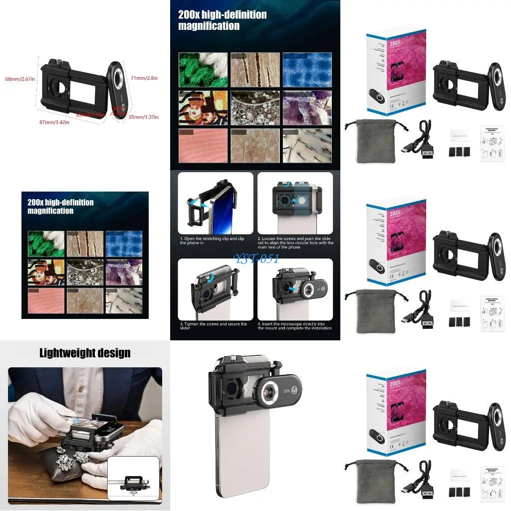 

E15A Mini Pocket Microscope 200x Phone Microscope Lens with CPL Filter & Clip