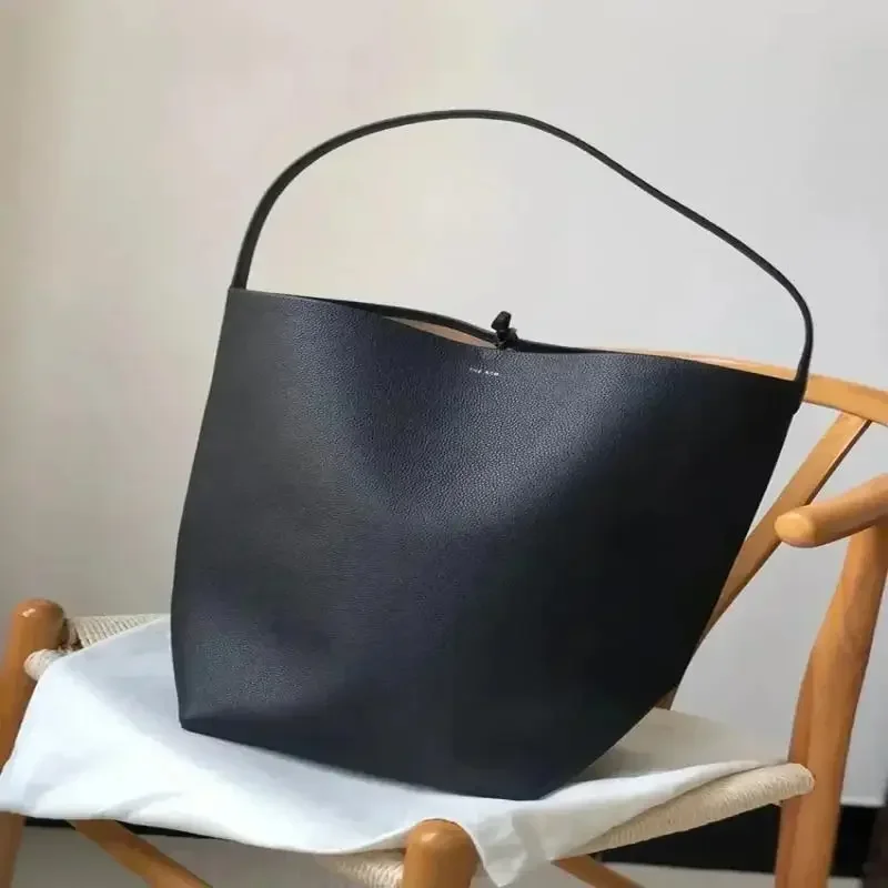 Genuine Leather Bucket Bag Classic Lychee Pattern Handbag Pure Colour Shoulder Bag Park Row Bag Ladies Cowhide Shoulder Bag