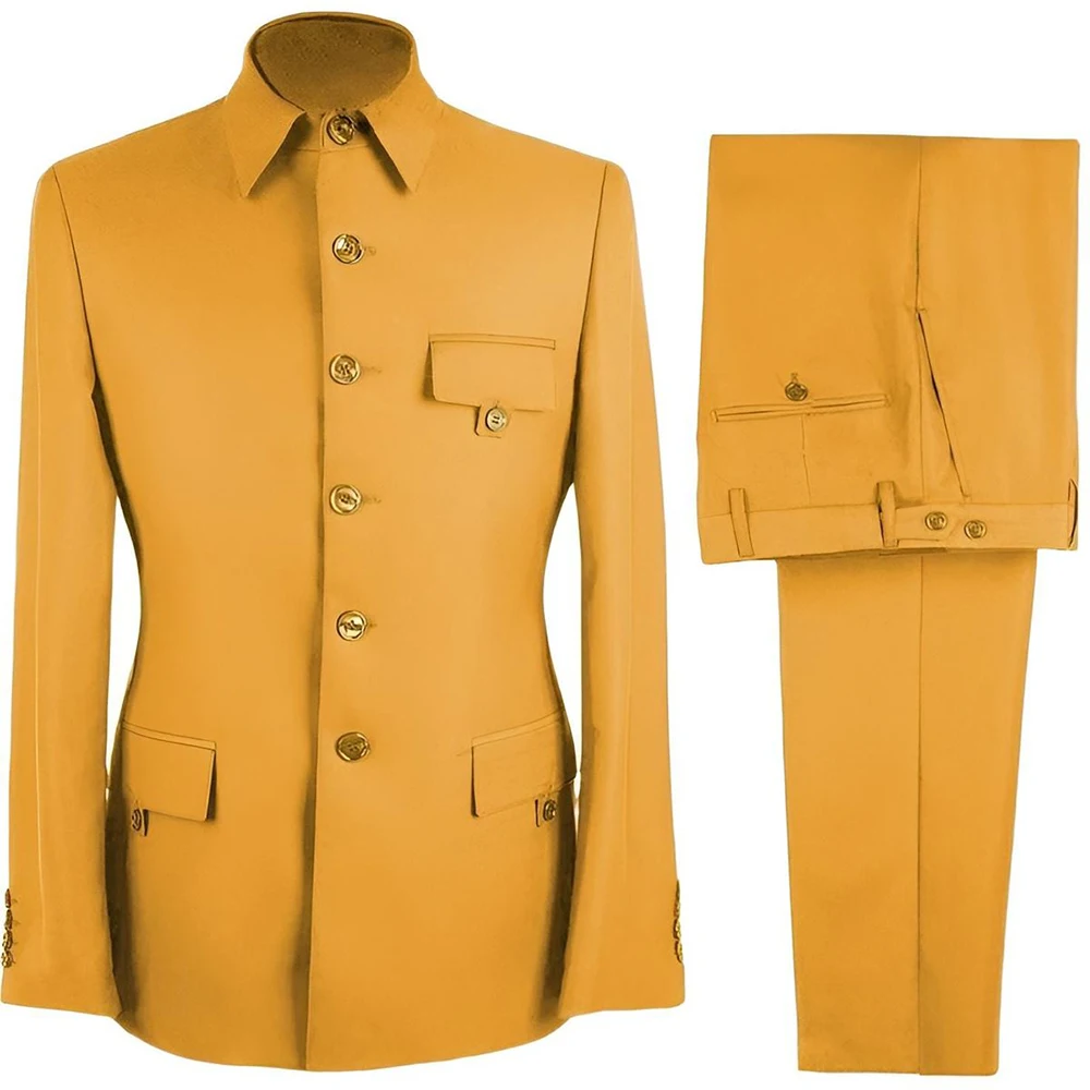 

Safari Men's Suits 2 Piece Jacket Pants Sets Elegant Single Breasted Stand Lapel Slim Fit Daily Male Clothing Outfits Blazer