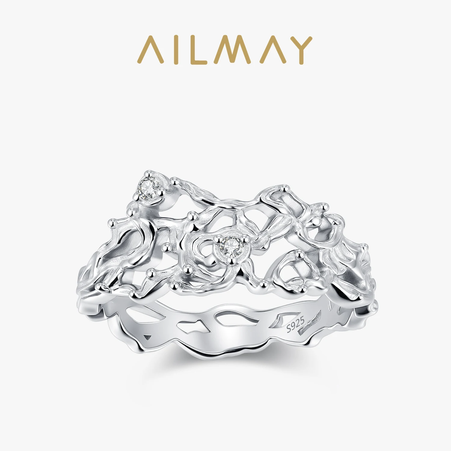 

Ailmay Vintage 925 Sterling Silver Carved Hollow-out Leaf Branches Ring for Women Fine Jewelry Party Gift