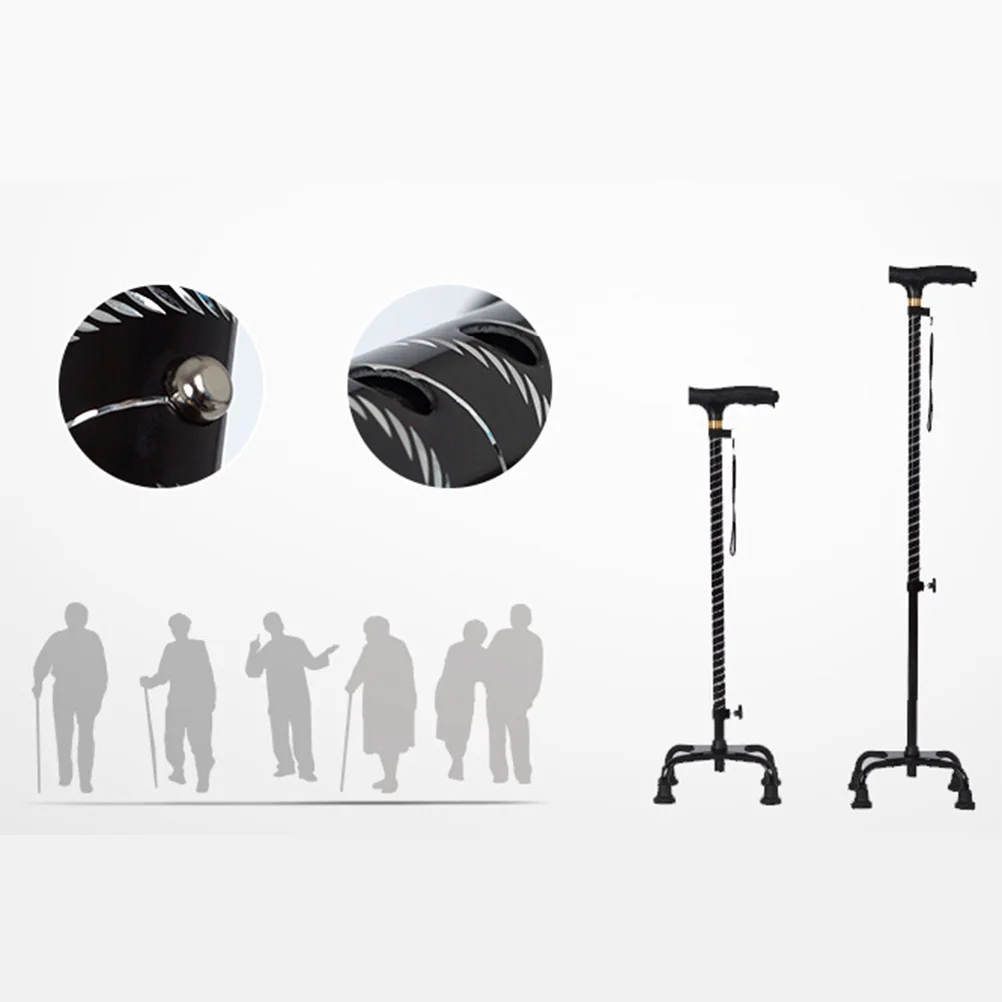 

1Pic Anti-Slip Cane Ergonomic Foldable Aluminum Alloy Quadra Support Cane with Built-in Lamp for Independence Black