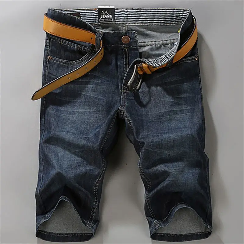 

Мужские летние джинсовые шорты с эластичной резинкой и средней талией, повседневные брюки, модные молодежные тонкие брюки в стиле ретро