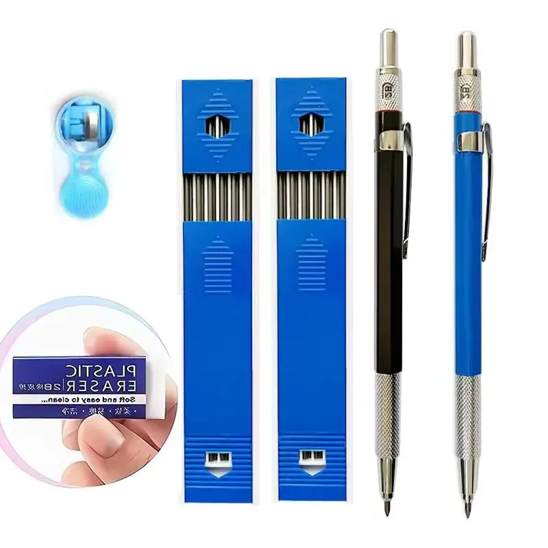 

Набор механических карандашей HB 2,0 мм, 2 шт., металлические механические карандаши, механические карандаши для письма, художественный держатель для грифа, металлический маркер