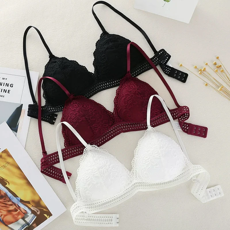 Soutien-gorge sexy en dentelle à décolleté plongeant, crop top, bonnets triangulaires, sans couture, pour fitness, yoga, sport, lingerie, sous-vêtements, respirant, push-up, bralette