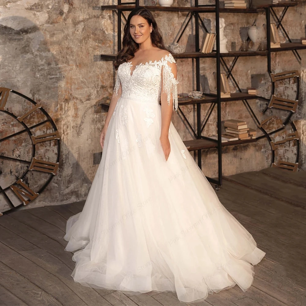 Plus Size Wedding Dresses for Women 2023 Summer Off Shoulder Soft Tulle Bridal Gowns with Lace Strapless Vestidos De Novia