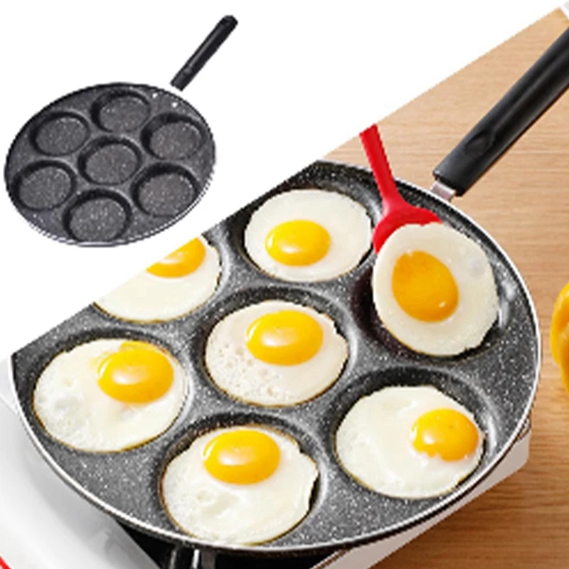 Bratpfannen, 7 Tassen, Pfannkuchen, Bratpfannen, Frühstücks-Eierpfanne, antihaftbeschichtete Pfanne, Löcher zum Kochen von Ei, Schinkenpfannen, Pfannkuchen-Maker, Pfanne, Kochgeschirr