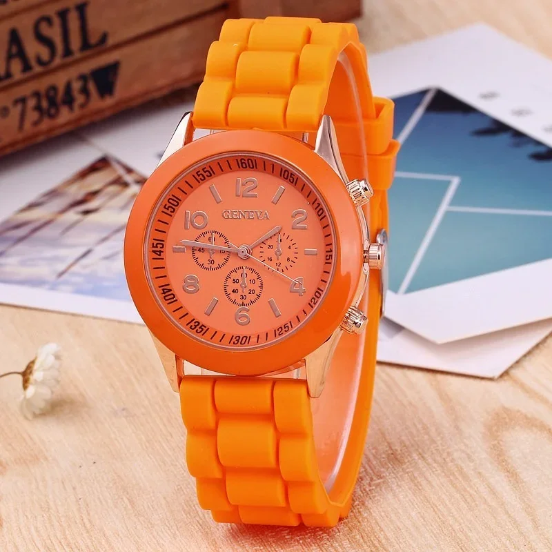 Montre Genève en silicone pour femme, montre-bracelet à quartz pour homme et femme, marque célèbre, mode étudiante, vente en gros