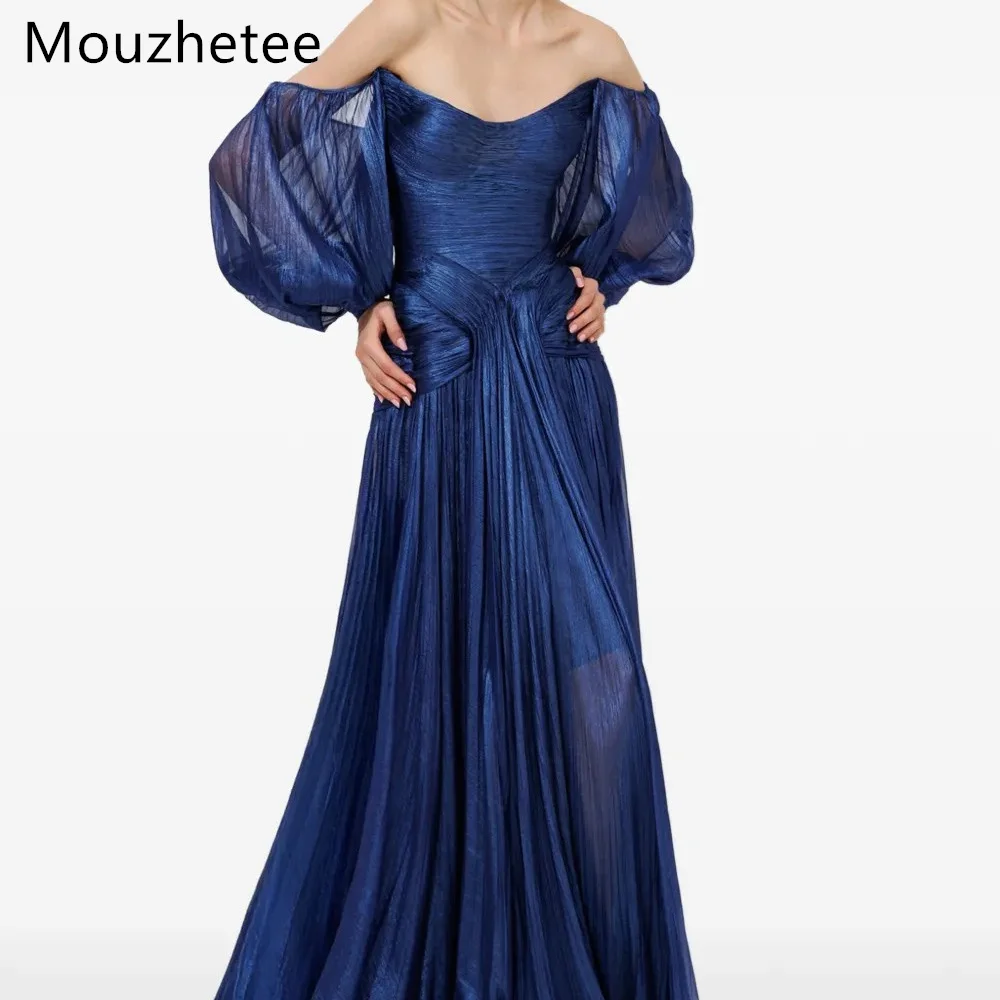 Mouzhetee Shiny A-Line Off The Shoulder Evening Dresses Formal Party Gowns for Women ElegantPleat Prom Gown Customized 2026
