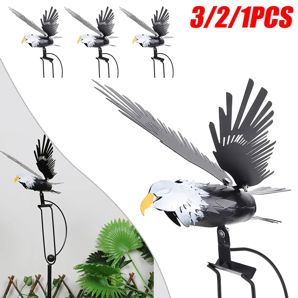 Magic Metal Windmill Garden Pinwheel Garden Stake Eagle Anti-bird Windmill Scarecrow Owl Scarecrow Birds Sculptures Lawn Decor