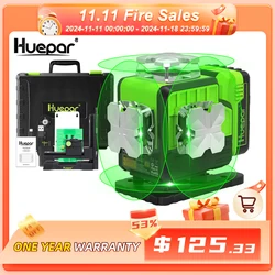 Huepar 4D Niveau Laser Auto-Nivelant 4D Faisceau Vert Outil Laser Bluetooth Télécommande Batterie Li-ion & Étui de Transport Rigide-P04CG