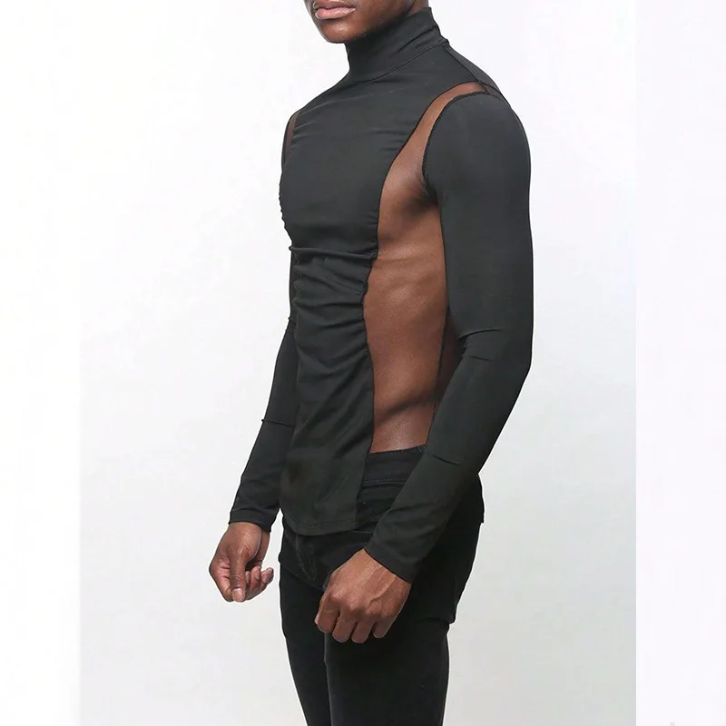 Man Long Sleeve T-shirt 2026 Spring Stretchy Turtleneck T Shirt Men's Versatile Tight Fitted Long Sleeve Casual Base Layer Top