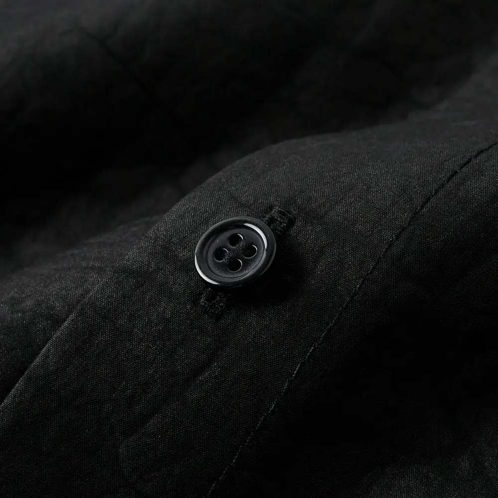 

Noble Heritage Men Silk Shirt Xiangyunsha Black Tunic Tops Short Sleeve Asymmetric Hem Frog Button Design