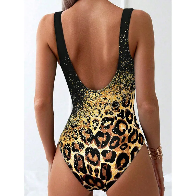 New Sexy One Piece Swimsuit Women Printed Bikini Tie Dye Leopard Print Backless Sports Swimwear Swimming Suit Bathing Suit