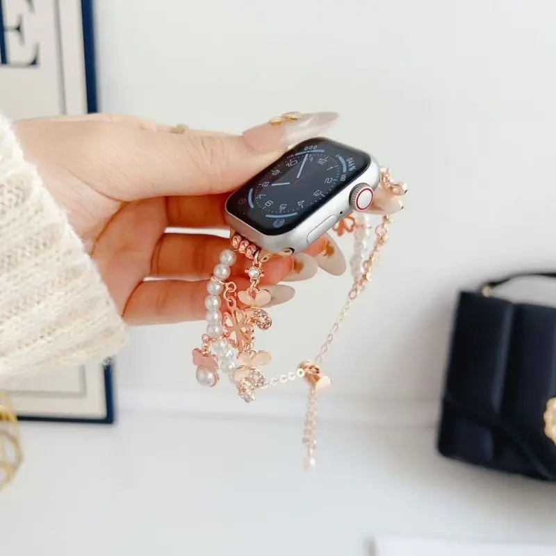 

Butterfly Cat Eye Pearl Compatible iWatch Strap 38mm 40mm 41mm 42mm 44mm 45mm 49mm Fashion Strap