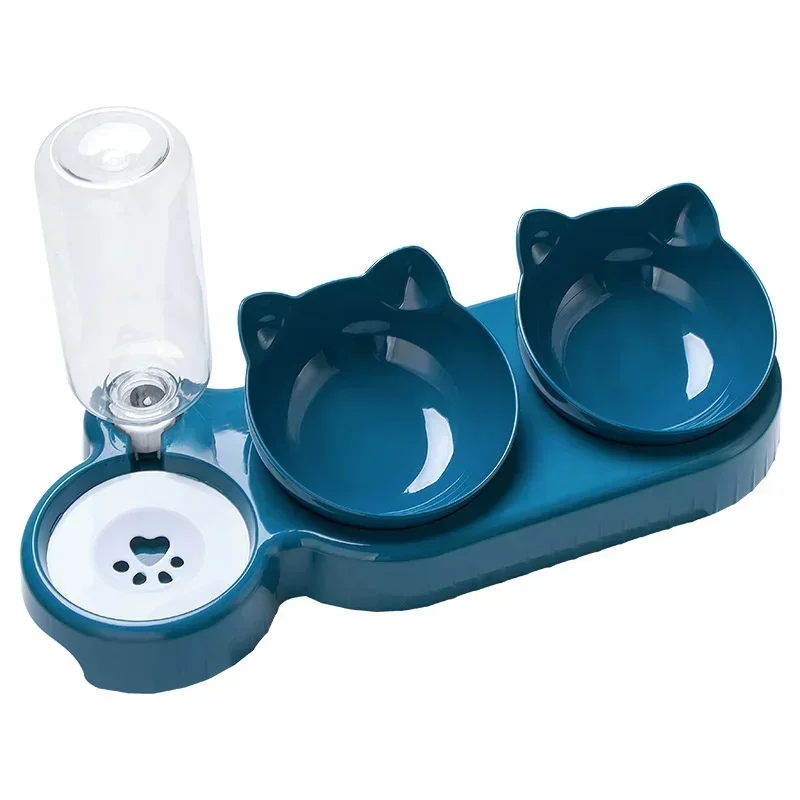 Pet Cat Bowl Automatic Feeder Water Dispenser Dog Cat Food Bowl with Drinking Raised Stand Double Dish Bowls for Cats Dogs Pet