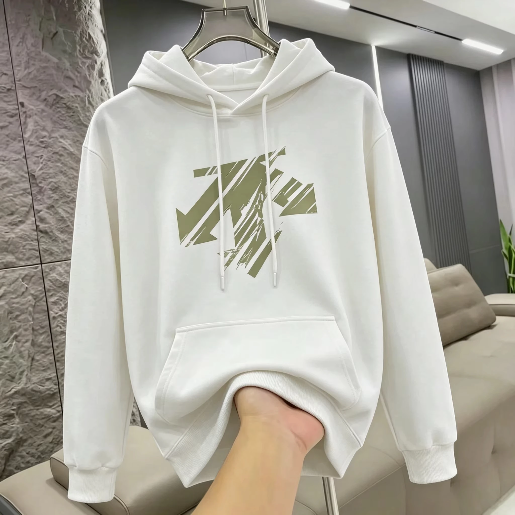 New trendy brand heavyweight hooded sweatshirt for men, long-sleeved casual shirt with fashionable and versatile prints