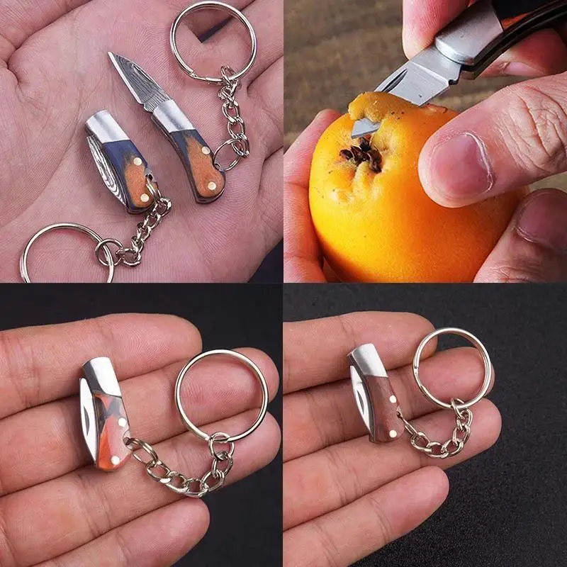 Mini Folding Knife Pendant Keychain Outdoor Portable Penknife Keyring Peel Fruit Tool Party Favor Gift Bag Stocking Stuffer
