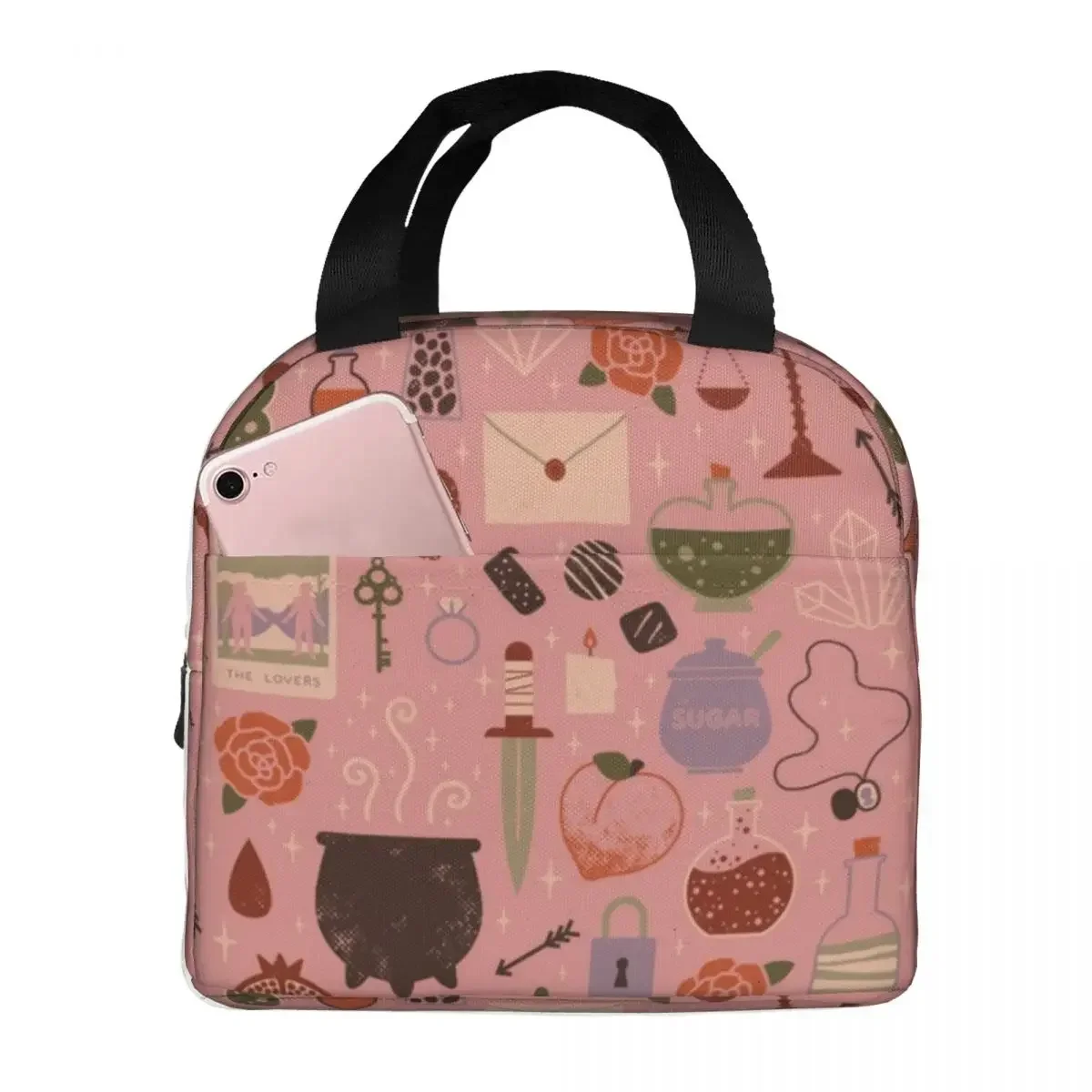 Lunch Bags for Women Kids Love Potion Thermal Cooler Bags Portable School Magic Occult Witch Canvas Tote Handbags