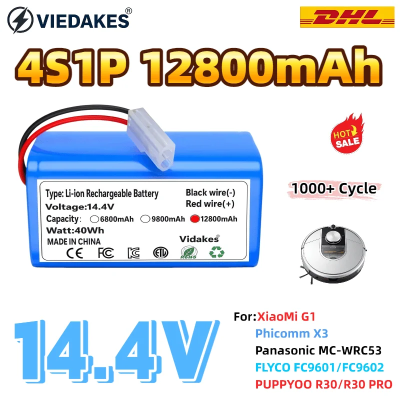 

NEW 14.4V Li-ion Battery Pack for Xiaomi Mijia Essential G1 MJSTG1 Robot Vacuum Cleaner, SKV4136GL H18650CH R30 R35 4S1P 6800mAh