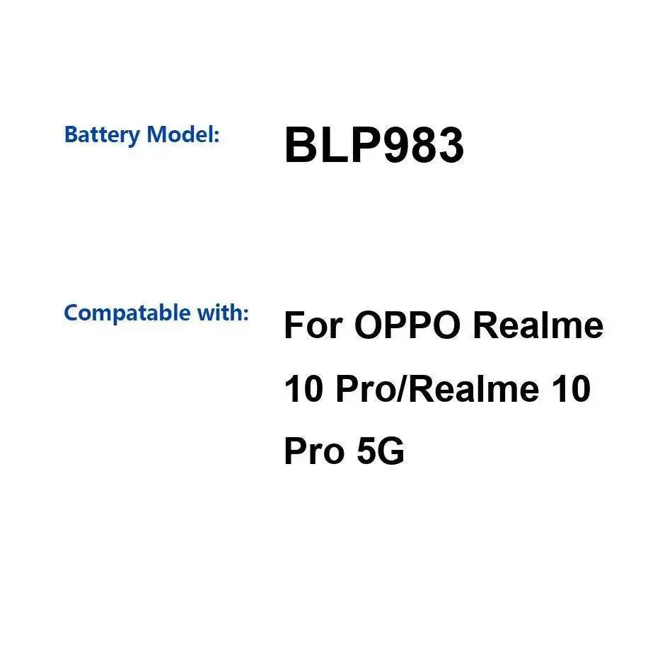 

5000 мАч Высокосовместимый аккумулятор для мобильного телефона для Oppo Realme 10 Pro 5G Премиум-замена BLP983