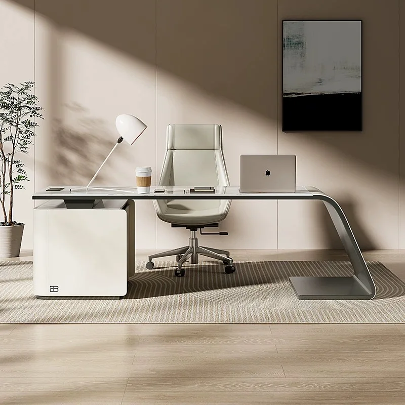 طاولة مكتب بسيطة حديثة باللون الأبيض نصف قمر مكتب مكتب تنفيذي فاخر لمدير الرئيس التنفيذي #4