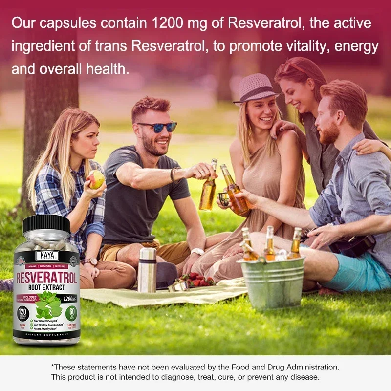 Natural Resveratrol Antioxidant Supplement, Trans-Resveratrol Supports Heart and Brain Health, Burns Fat