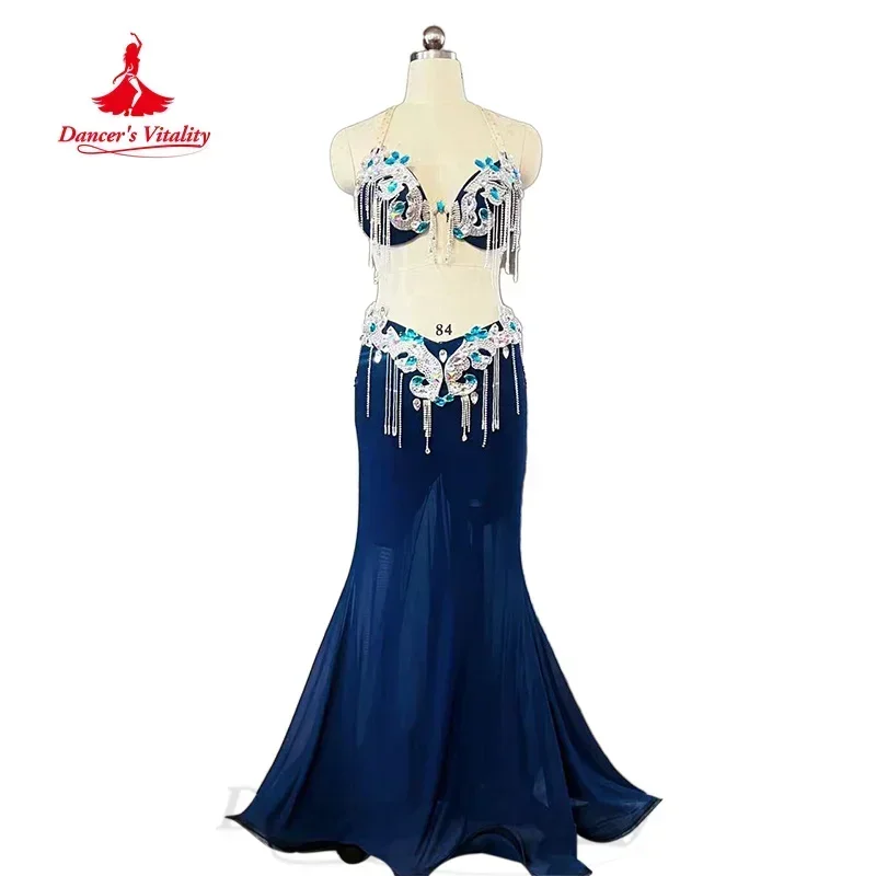 BellyDance Set Customized Luxury Rhinestone Bra+Sexy Fishtail Long Skirt 2pcs Adult and Child Oriental Dance Performance Outfit