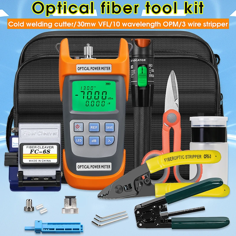 COMPTYCO 21PCS FTTH Fiber Optic Tool Kit OPM G710A Fiber Optica Power Meter with FC-6S Fiber Cleaver 10mW Visual Fault Locator