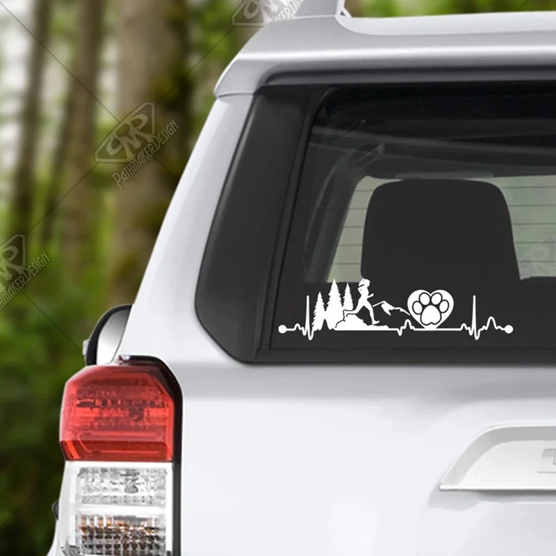 

Heartbeat Trail Running Woman With Dog Paw Vinyl Decals Cut Car Windows Body Decor Stickers Cute For Ford mondeo mk4,Seat leon