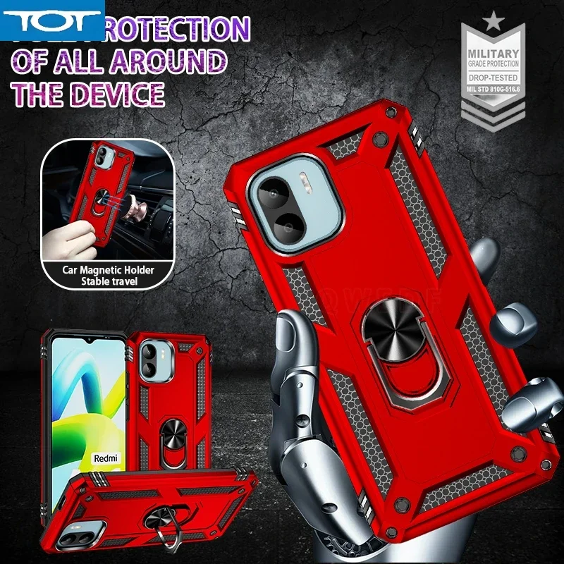 For Xiaomi Redmi A1 220733SI Case Car Magnetic Metal Ring Stand Phone Case For Redmi A2 23028RN4DG Shockproof Armor Back Cover