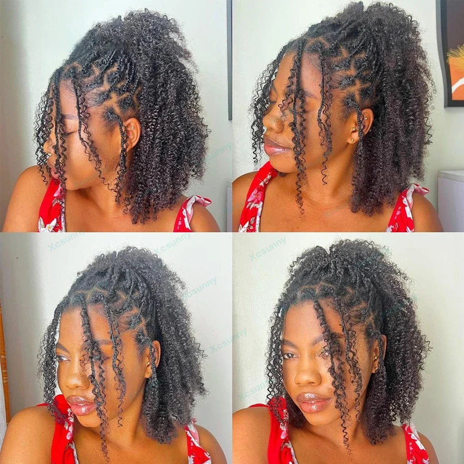 Extensions de Cheveux Humains Brésiliens Remy, Tressage au Crochet, Bouclés Profonds, Sans Trame, Mini Torsade, Brun Afro, Crépus en Vrac