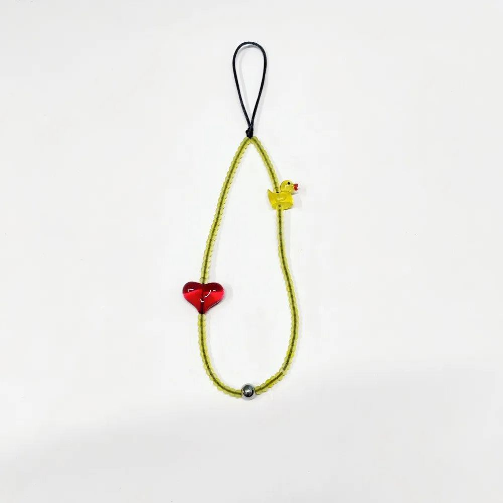 HERLOOK Y2K Trendy Mini Duck Heart Seed Bead Phone Charm Handmade Beaded Cell Phone Lanyard Strap Accessory For Young Women