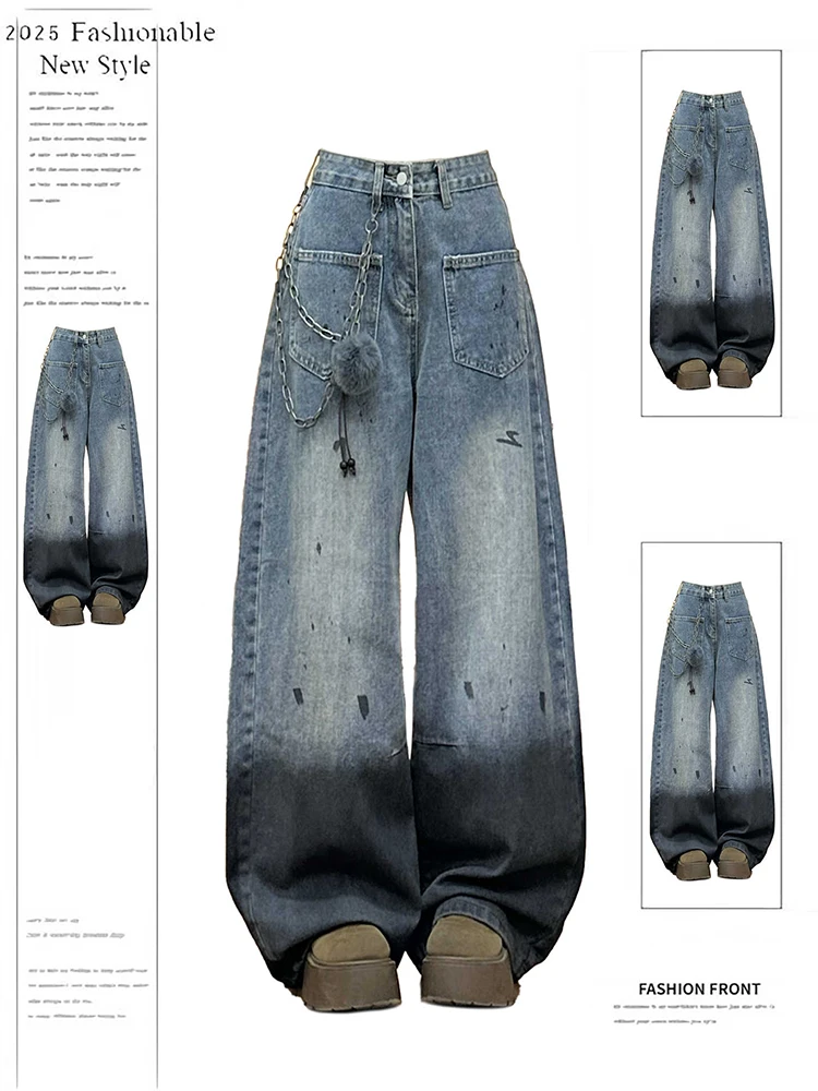 Women's Denim Pants Y2K Jeans American Retro Grunge Harajuku Cowboy Goblin Core Chic Tide Baggy Boyfriend Japanese Streetwear