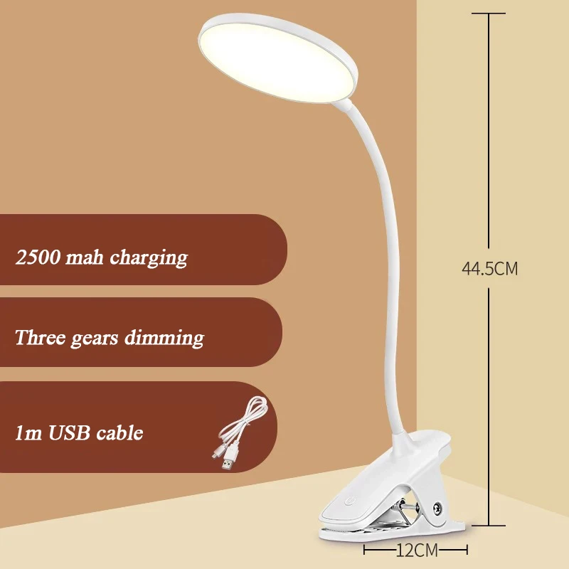 Portable USB Charging Clamp Lamp Smart Touch Three Level Brightness Reading Lamp Eye Protection Bedside Lamp