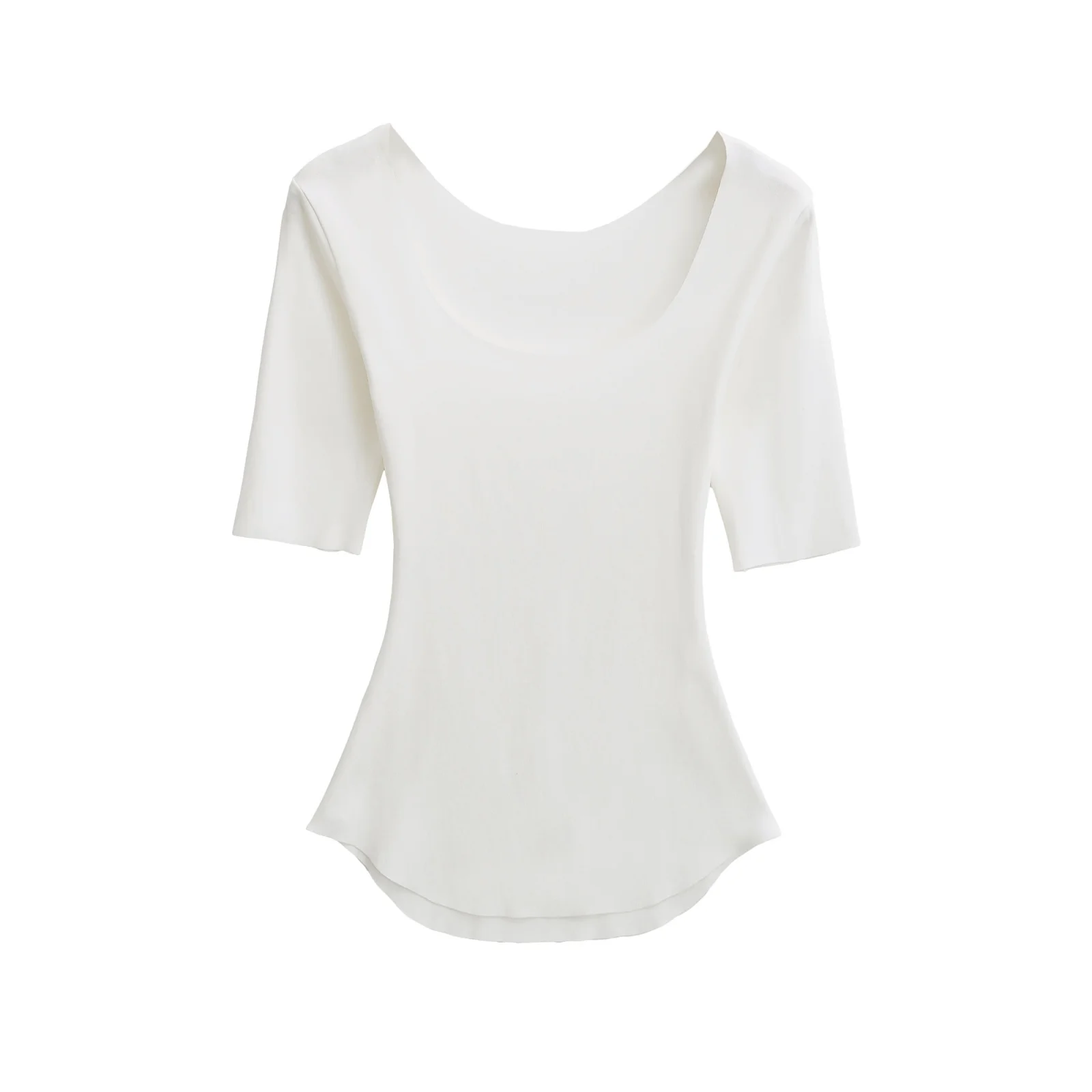 Retro American Sexy Slim Fit U-Ne Mask T-Shirt Damen Taille Cinching Bot Hem Arc Sve Mittellange Basis irt