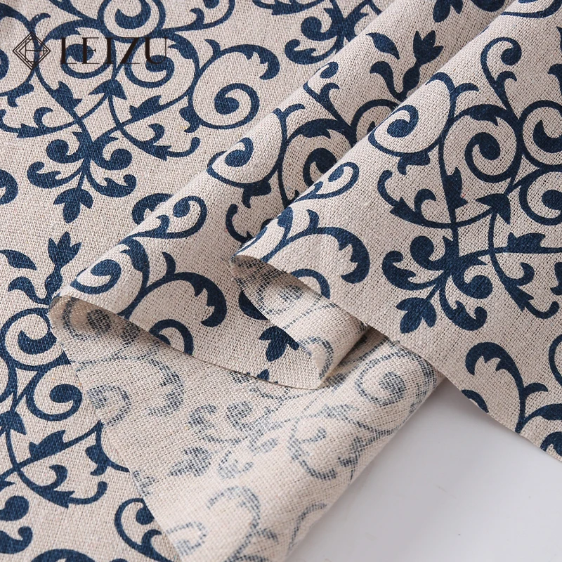 150x45cm Cotton Linen Blue and White Porcelain Printing Fabrics DIY Bedhead Headboard Cover Curtains Tablecloths Storage Bag