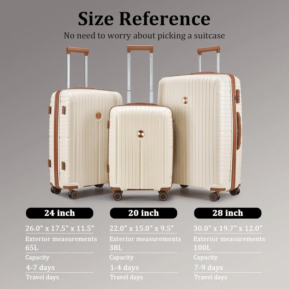 Luggage Sets 5 Piece Suitcase Set, PP Hardshell Carry on Suitcase Set, Travel Suitcases with Double Spinner Wheels and TSA Lock