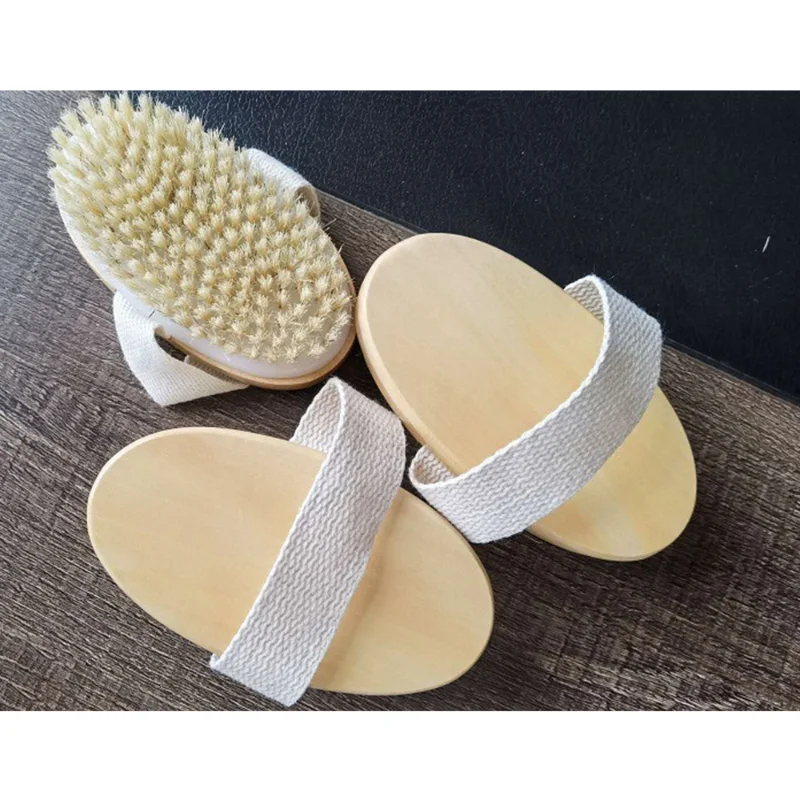 Wet Dry Skin Body Brush Natural Pig Bristles Dry Skin Exfoliating Body Massage Cleaning SPA Tool For Cellulite Lymphatic Drainag