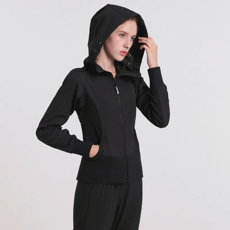 Women Yoga Gym Fitness Long Sleeve Hooded Jacket Outdoor Running Fitness Stand Collar High Elastic Soft Comfortable Tops